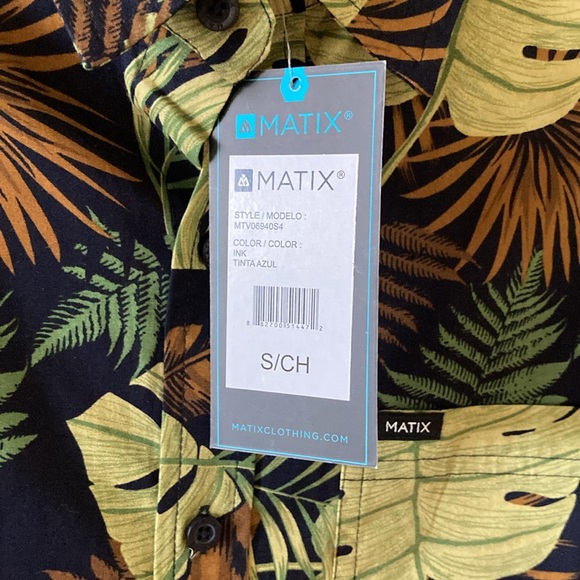 Men Matix black green leaf print short sleeve button down shirt size S - NWT - Picture 4 of 7